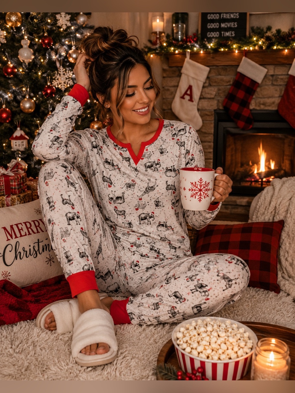 Wondershop ( Unisex) Christmas Animal Pajama Set | Gray & Red | Size Small